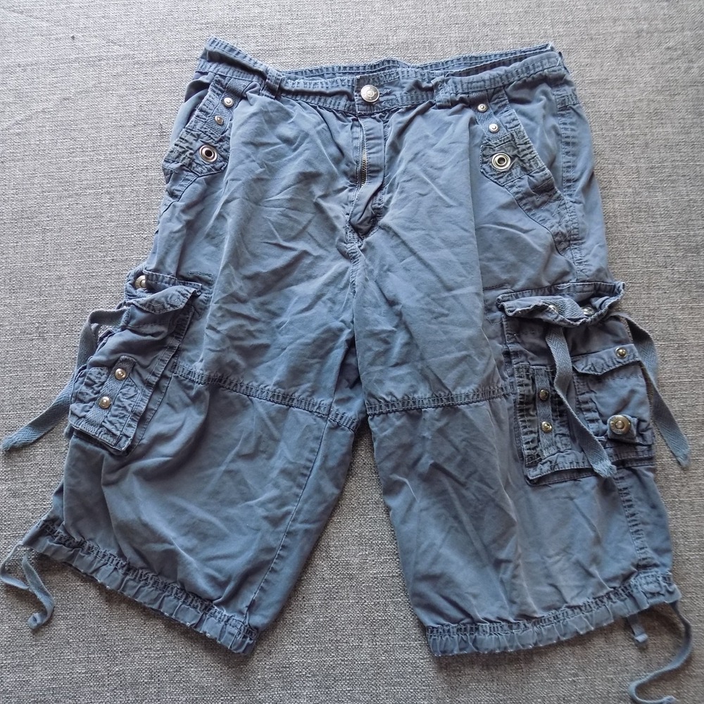 Rebel & Soul Cargo Shorts Mens 34 Blue Good Faded Cotton Multi-Pocket Utility